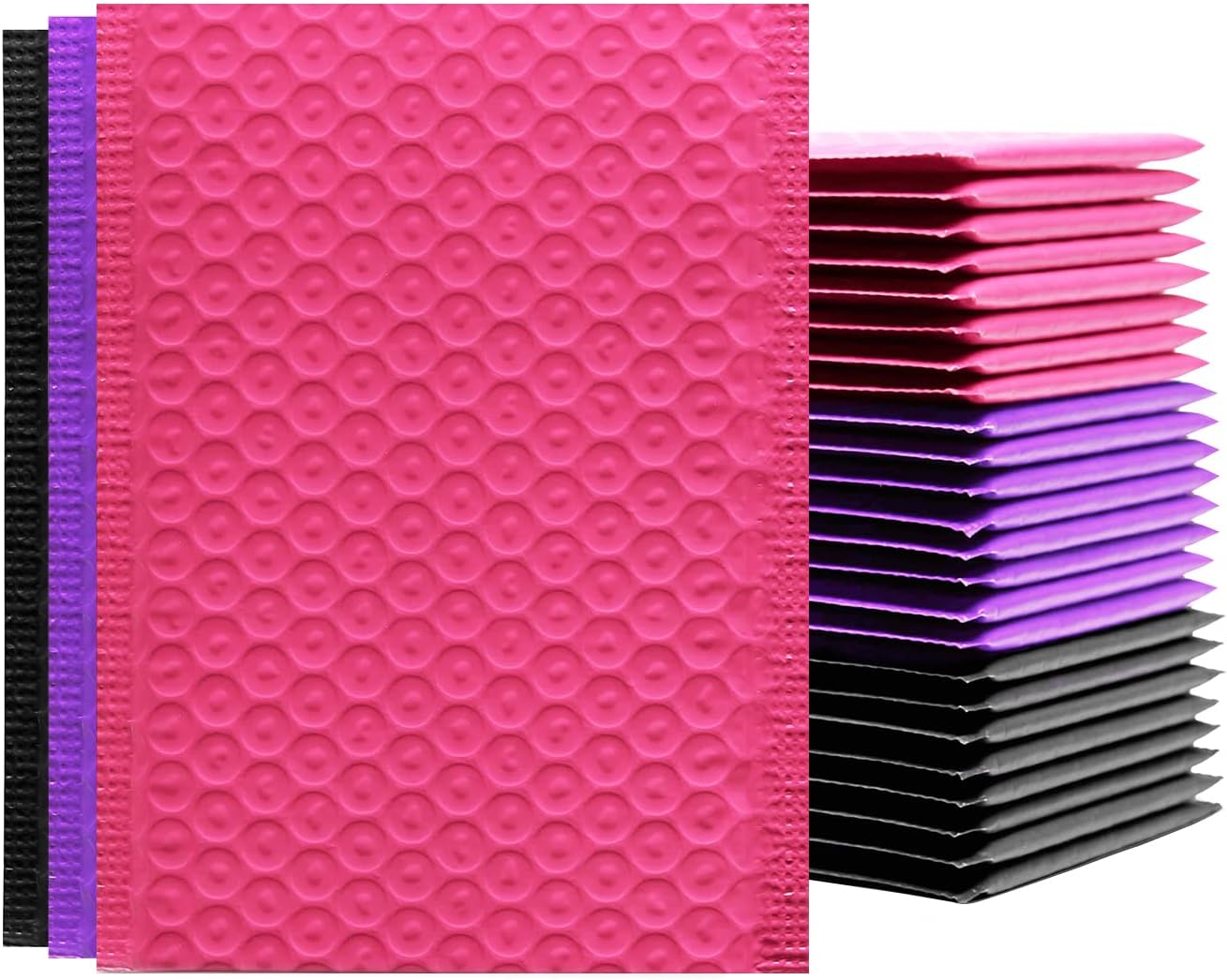 TINNIVI 30PCS Bubble Mailers 4x8 Inch Poly Shipping Bags, Padded Envelopes Waterproof Poly Mailers Self Seal, Bubble Postal Gift Bags- Hot Pink, Black, Purple