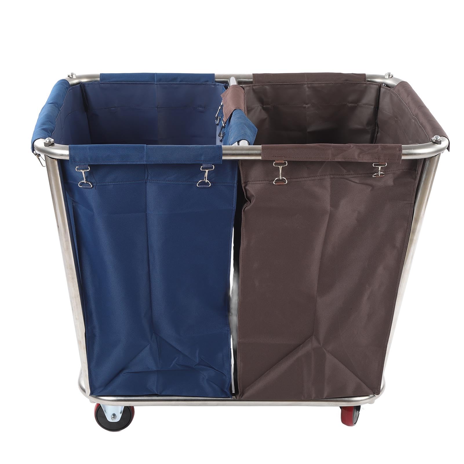 Carrello per Biancheria con 4 Ruote, Acciaio Inossidabile, 2 Sacchi di Stoffa, 350 Litri, Smistamento Secco e Umido, Uso Domestico e Commerciale