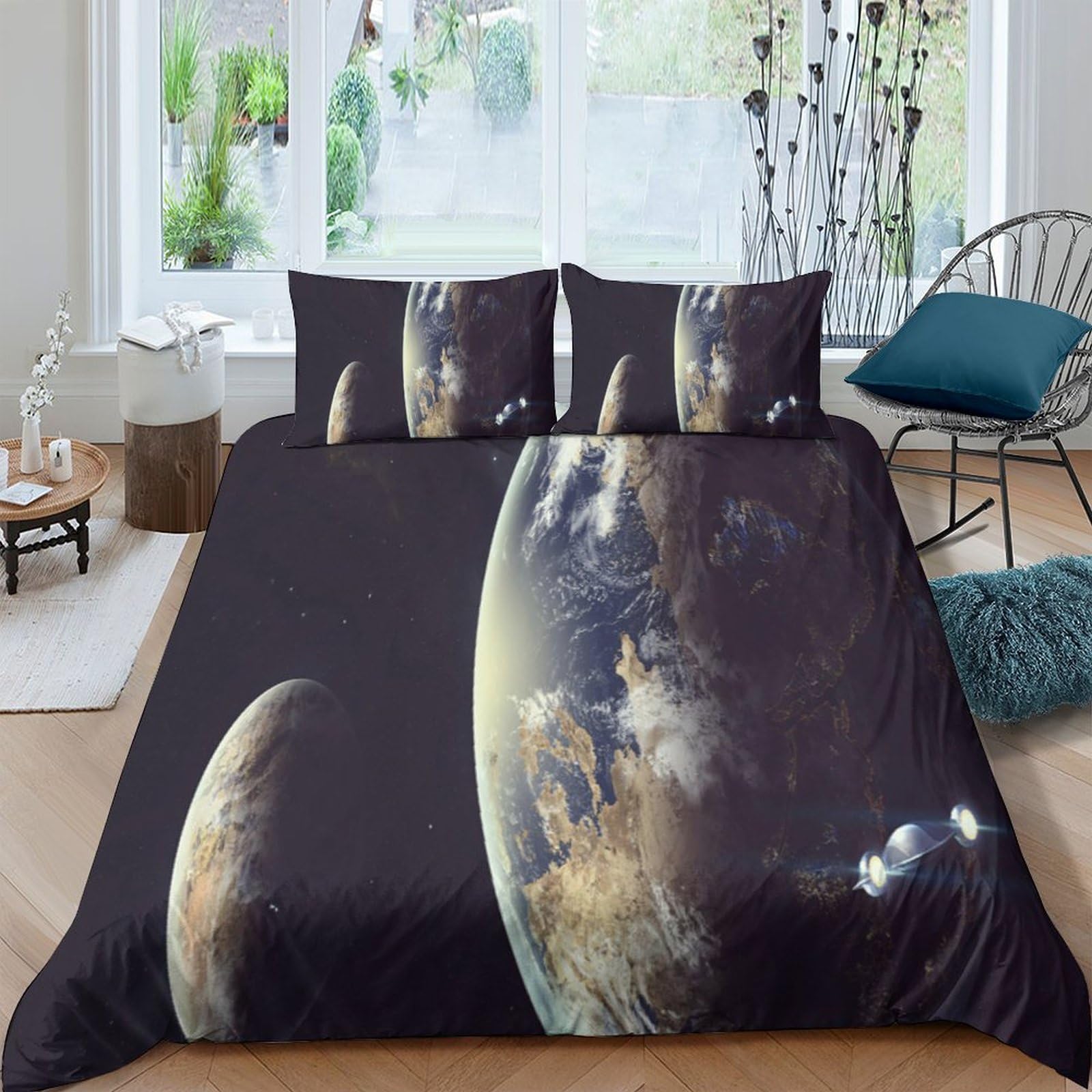 Ctjqhvkz Style-2 3D Printed Planet Earth Fitted Sheet Microfiber Soft Breathable Cosmic Nebula Mattress Cover For Bedroom Decor Single（135X200cm）
