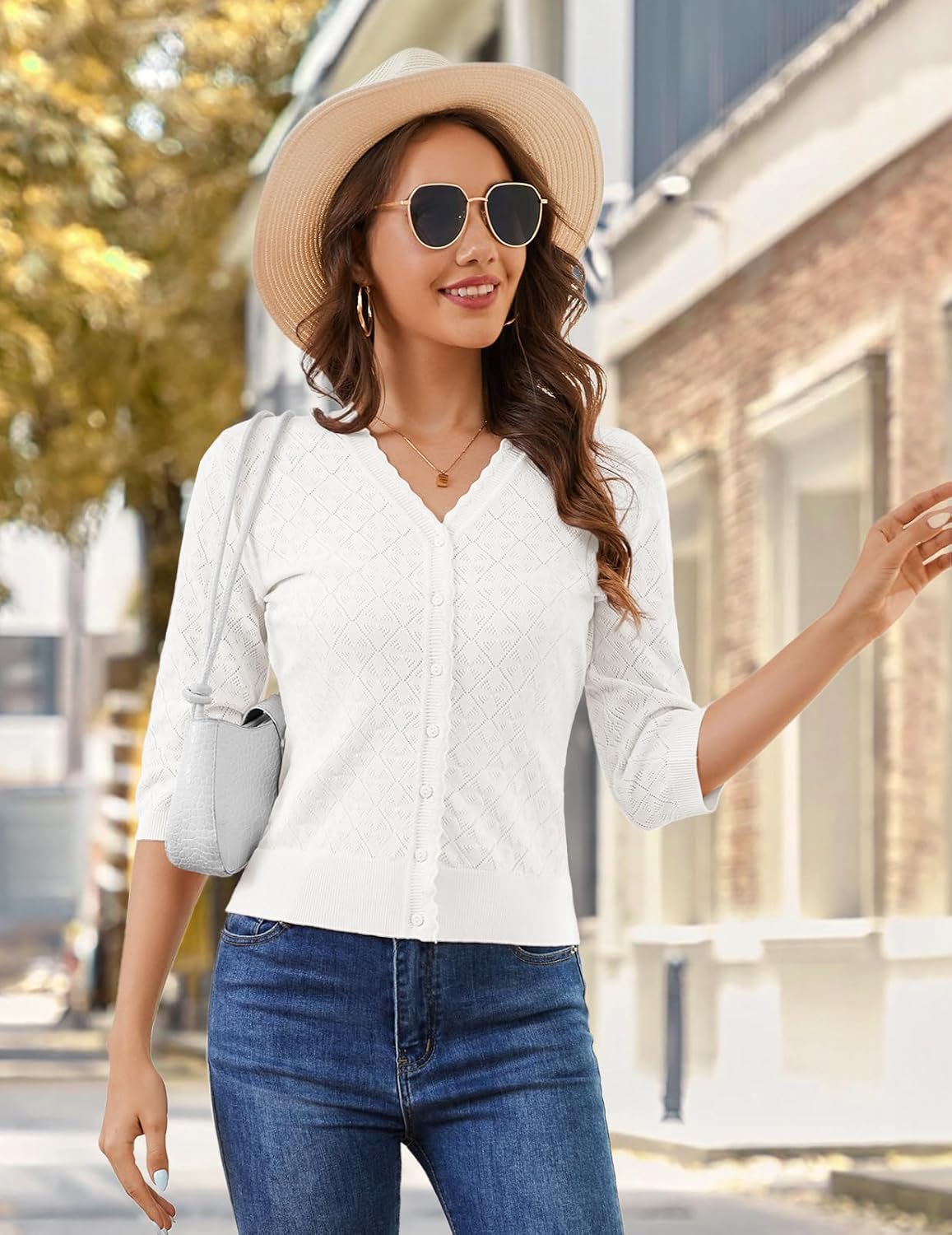 Bbonlinedress Women's 3/4 Short Sleeve Cardigans Lightweight Winter Cropped Sweater Button Up Knit Tops Shrug 2025 - Image 4