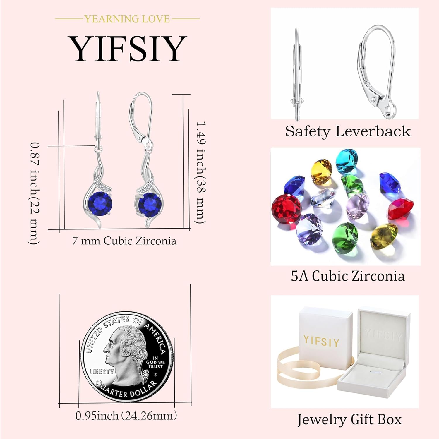 Women‘s Birthstone Earrings S925 Sterling Silver Imitation Diamond Infinity Drop Earring Leverback Jewelry Gift for Her - Image 6