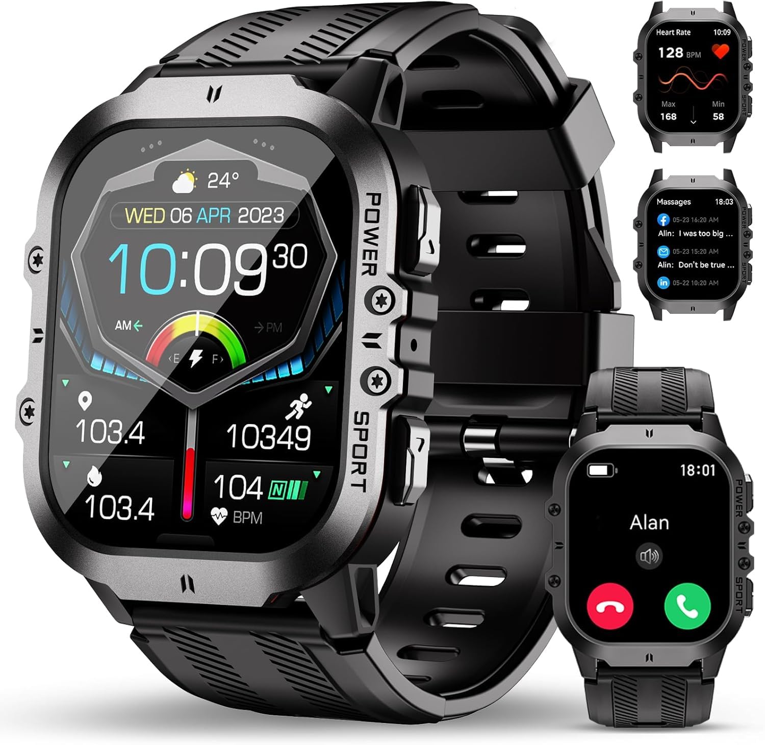 OUKITEL Reloj Inteligente Hombre Militar con Llamadas Bluetooth, Smartwatch Hombre Impermeable 5ATM con 120+ Deportivos, Relojes Digital Notificaciones de Oxímetro/Mensajes/Podómetro para Android/iOS