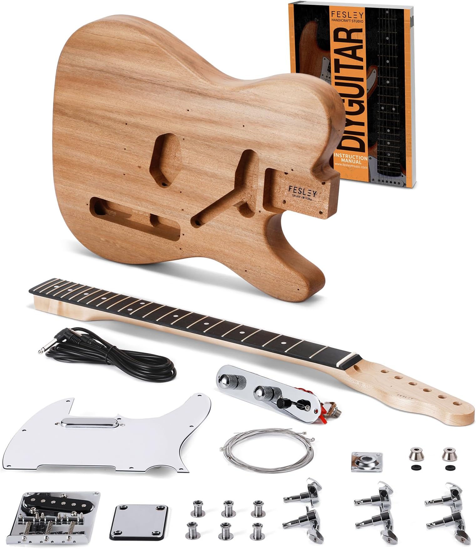 Fesley DIY Electric Guitar Kit with Mahogany Body/Maple Neck, Electric Guitars for Adults with 6 Strings, DIY Guitar Kit with Purpleheart Fretboard, Beginner Guitar with SS Pickups, TC Style, Natural
