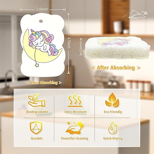 Miniatura 2 de Paquete de 9 esponjas de platos de dibujos animados para lavar, esponjas de cocina ecológicas resistentes, exfoliantes comprimidos antiarañazos con