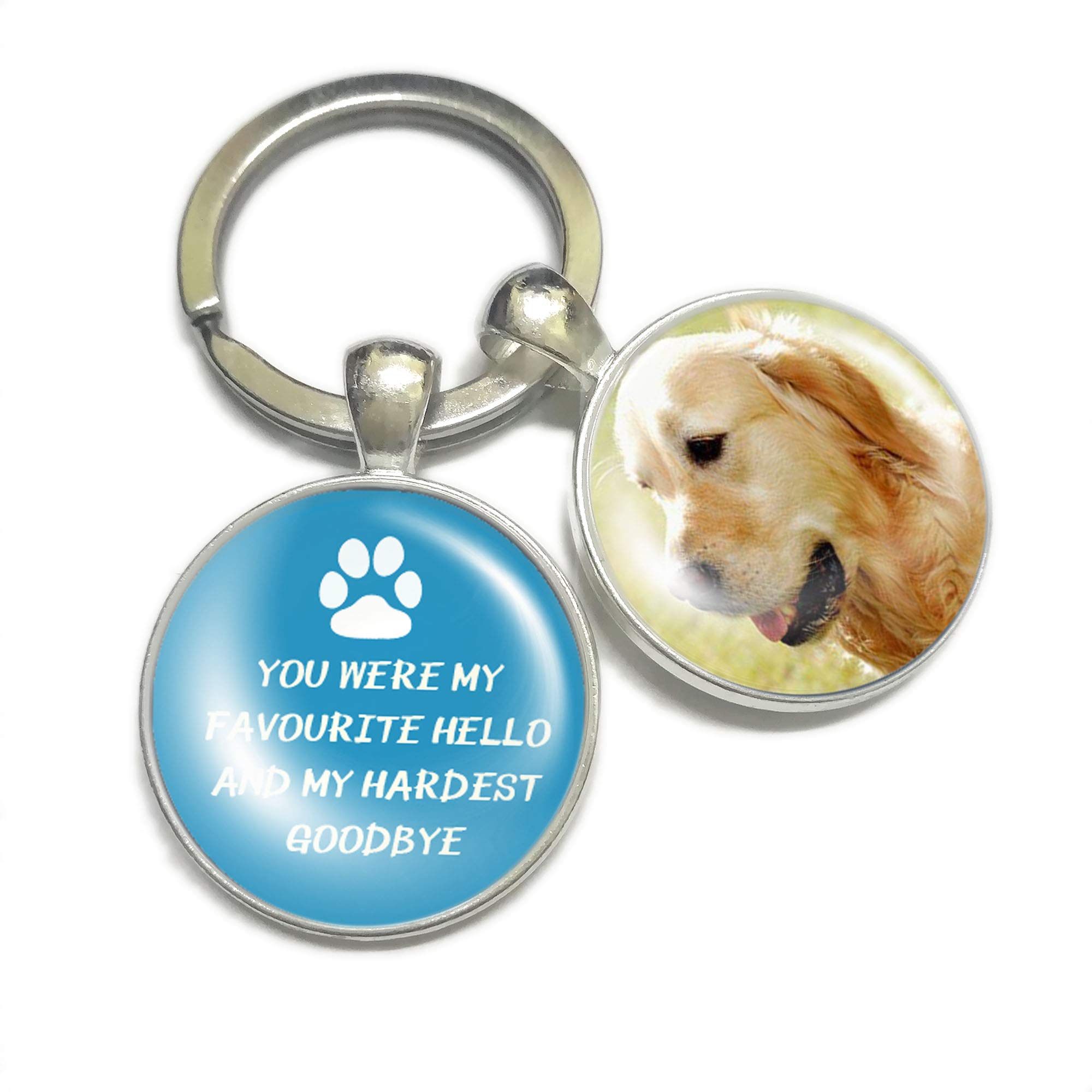Personalised Photo Keyring Dog Memorial Gifts for Loss Love Pets Prints In Heaven Remembrance Poem Handmade Custom Keychain Keepsake-You were my favourite hello and my hardest goodbye (Blue)
