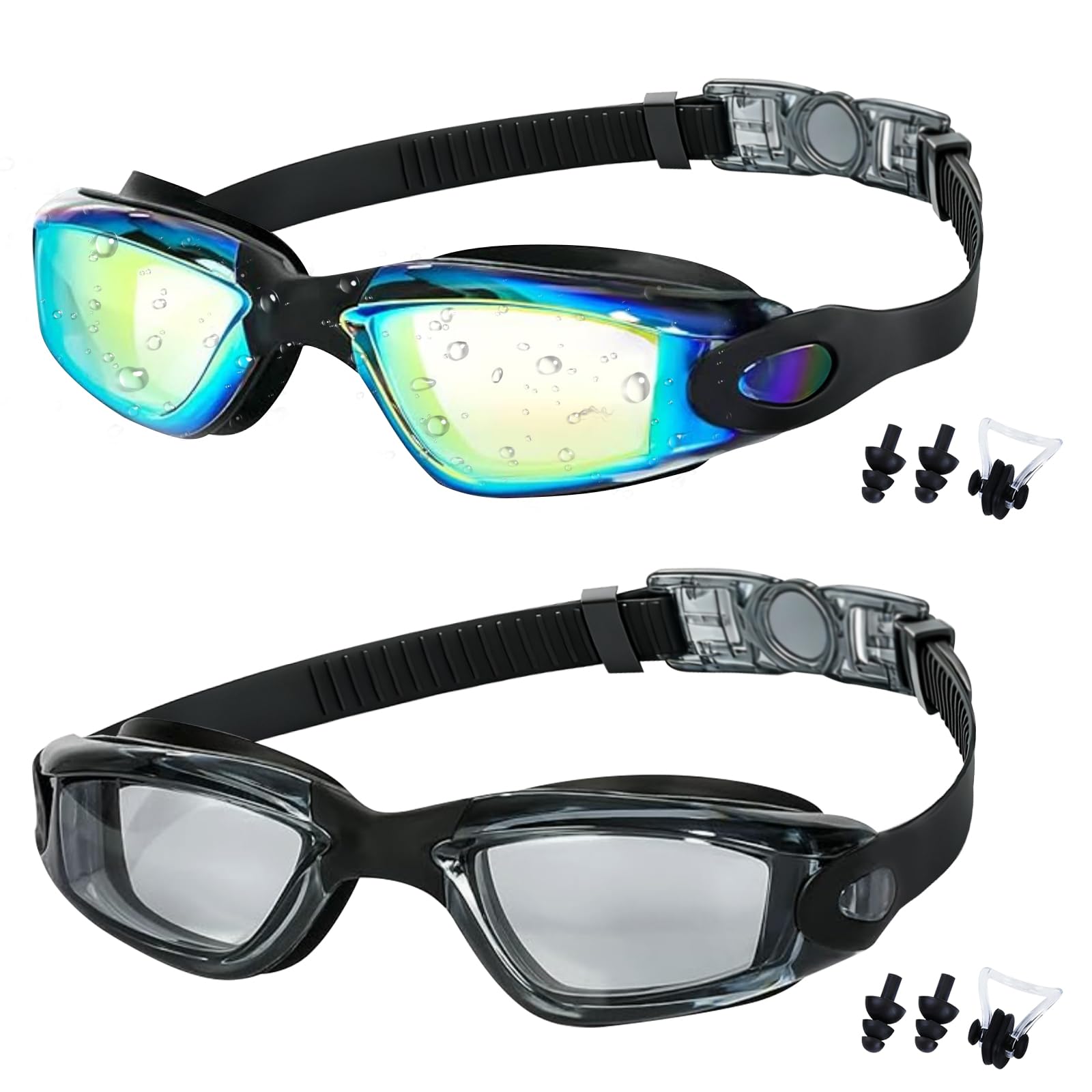 Medsuo Swim Goggles 2 Pack Swimming Goggles Anti Fog No Leaking For Adult Women Men Youth (Blue& Clear Black)