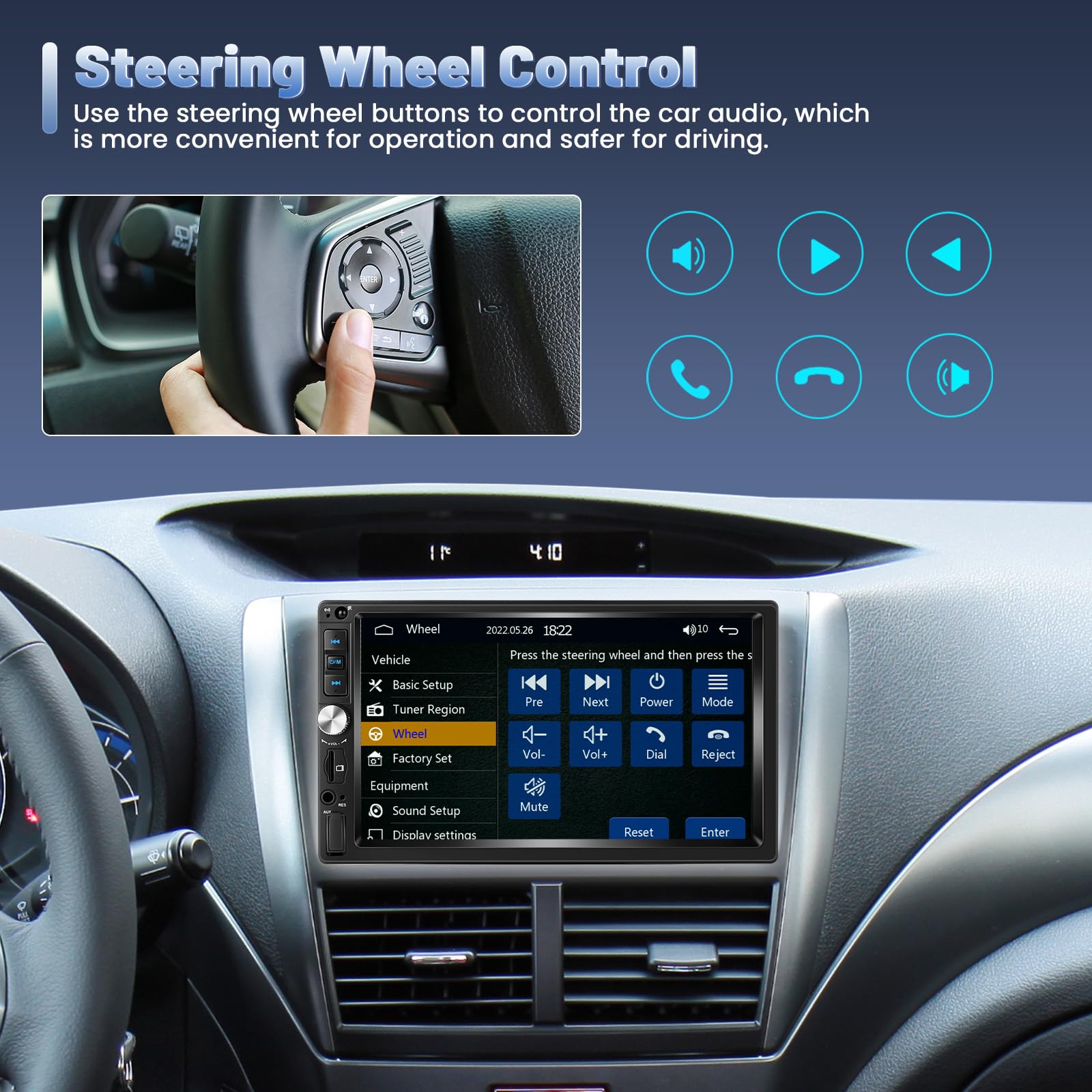 Inefala 7 Pulgadas Radio Coche 2 DIN con Carplay y Android Auto, Bluetooth 5,1, Enlace al Espejo, FM/USB/AUX/TF, Control de Volante, Cámara Trasera