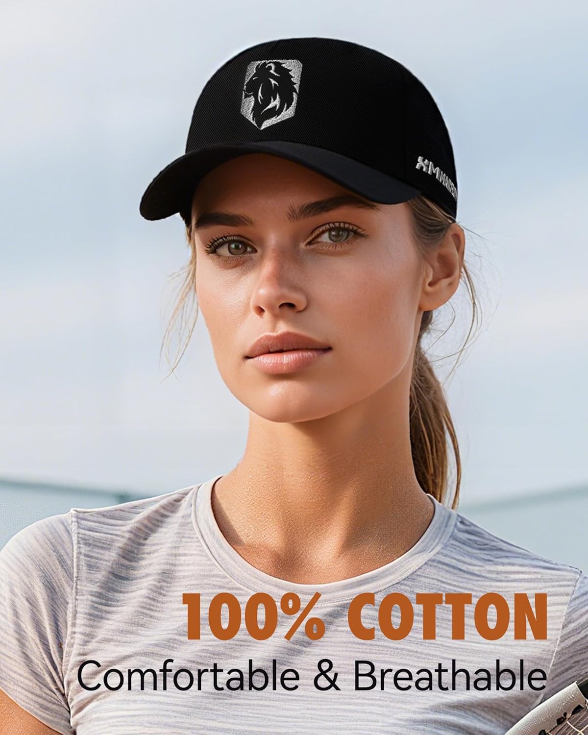 Unisex Lion Embroidery Fashion Baseball Cap with Adjustable Structure Cotton Cap Black - Image 2