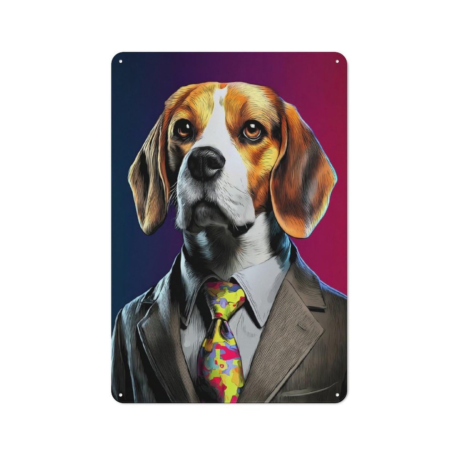 Junmoney Stylish Beagle In Suit Art Print Retro Metal Plaque 30X20cm For Garage Or Workshop, Housewarming Wall Decor For People Furnishing Garage And Workshop