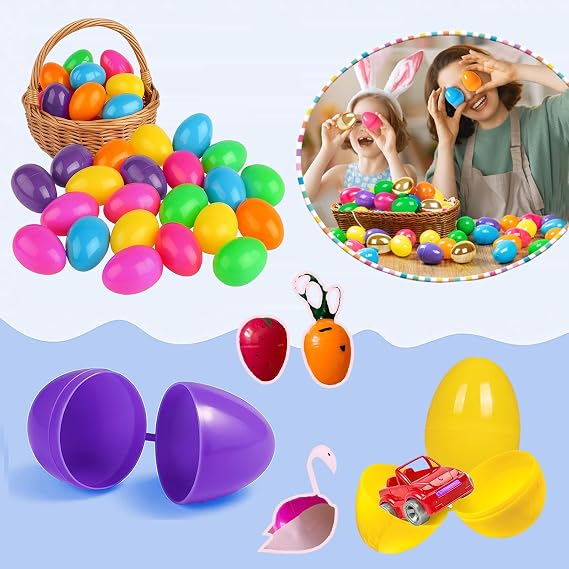 36 PCS 2.3 Easter Eggs Hinged Colorful Bright Plastic Eggs, Empty Eggshell Bulks Perfect for Easter Egg Hunt, Suprise Egg, Easters Hunt