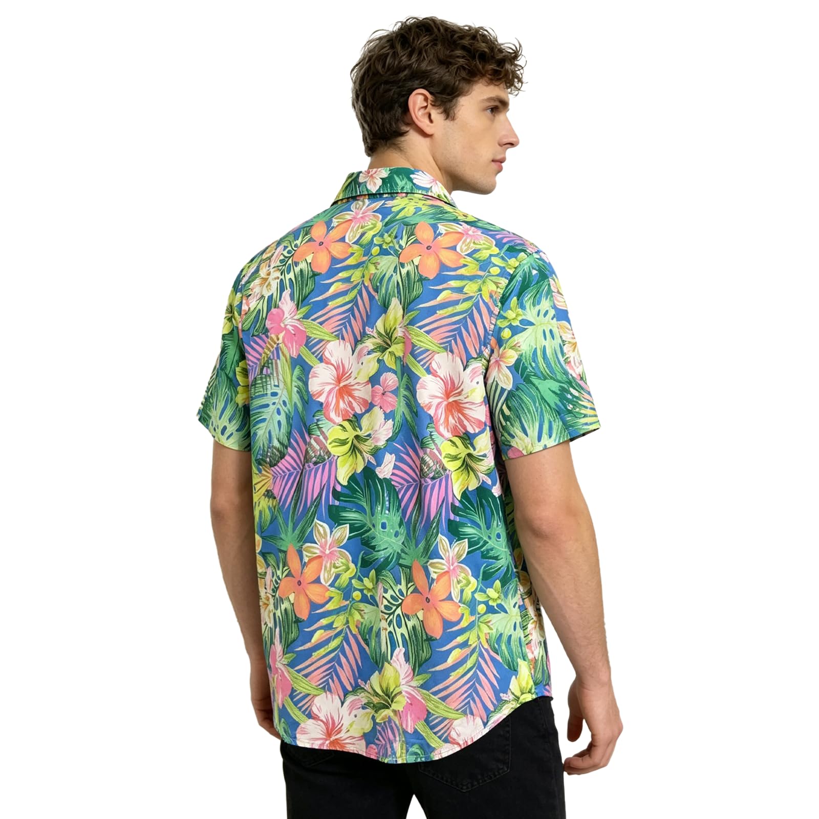 Camicia hawaiana da uomo, a maniche corte, estiva, per il tempo libero, con fiori, per vacanze, feste