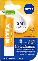 NIVEA Protetor Solar Hidratante Labial Sun Protect FPS 30 4,8 g - Lábios protegidos do sol e do ressecamento, alta proteção contra os raios UVA/UVB, com extrato de girassol e Vitamina E