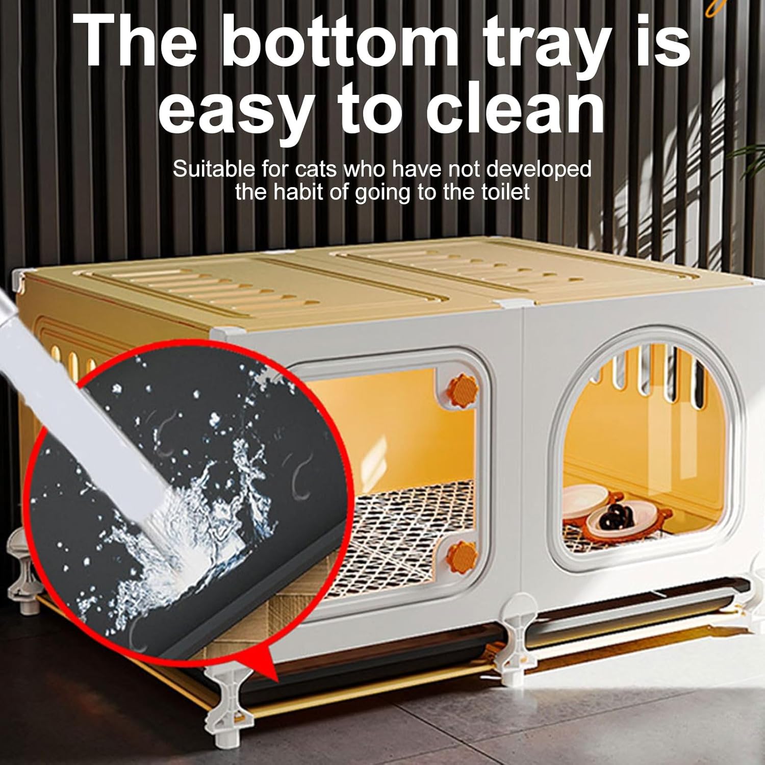 with Litter Box, DIY Cat Enclosures Cat Kennel, Playpen Detachable Indoor Cat Enclosure for Kitty, Rabbit, Ferret Guinea Pig(Color:Yellow)
