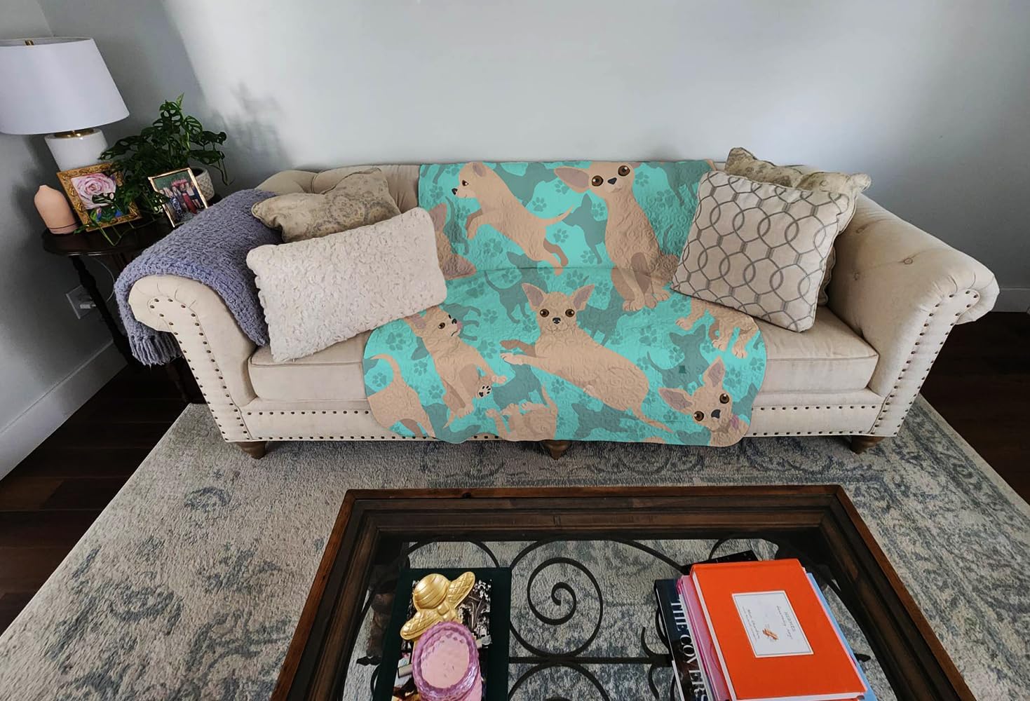Caroline's Treasures MLM1069LQB Cream Chihuahua Quilted Blanket 50x60 Artwork Pattern Quilted Throw Blanket for Bed, Couch, Sofa, Soft and Lightweight