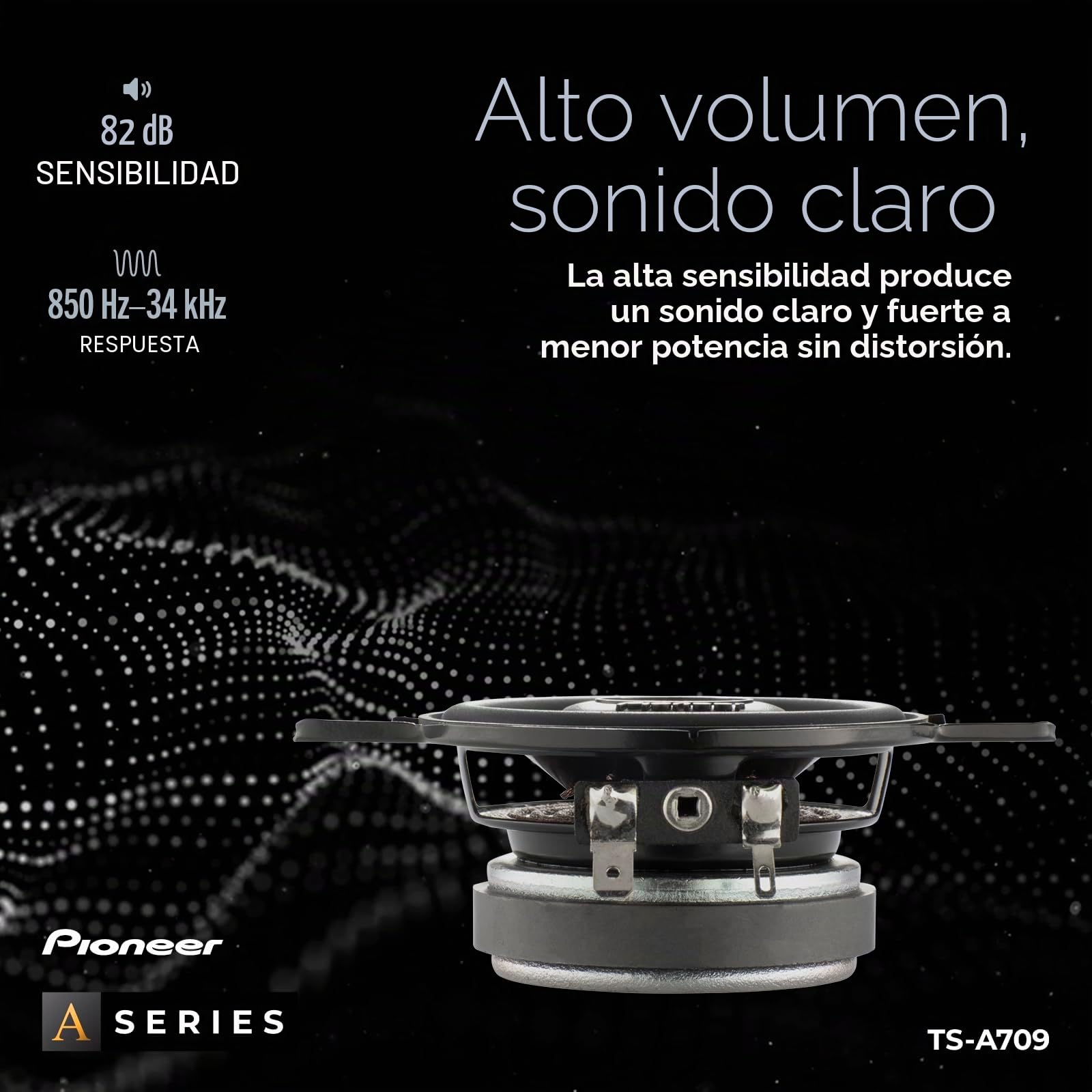 Pioneer TS-A709 Serie A Altavoz coaxial de 2-3/4 Pulgadas de 2 vías de 450 vatios de Potencia máxima con un Tweeter de 16 mm, par, Negro | Gran pieza de repuesto, sonido equilibrado y agudos suaves, fácil instalación