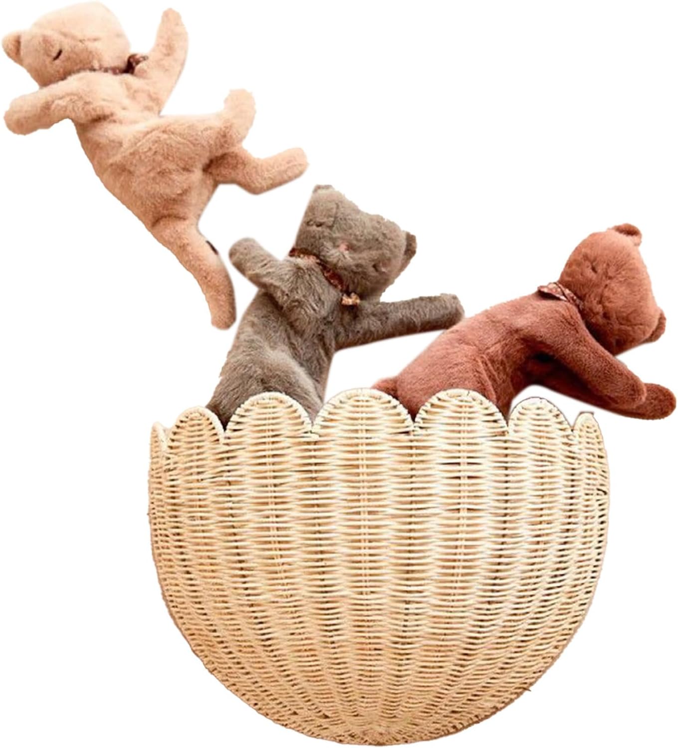 籐スカラップウォールバスケット - 手作りオーガナイザー、素朴な吊り下げ、家庭、鍵、おもちゃ、またはフラワーディスプレイ用の多目的装