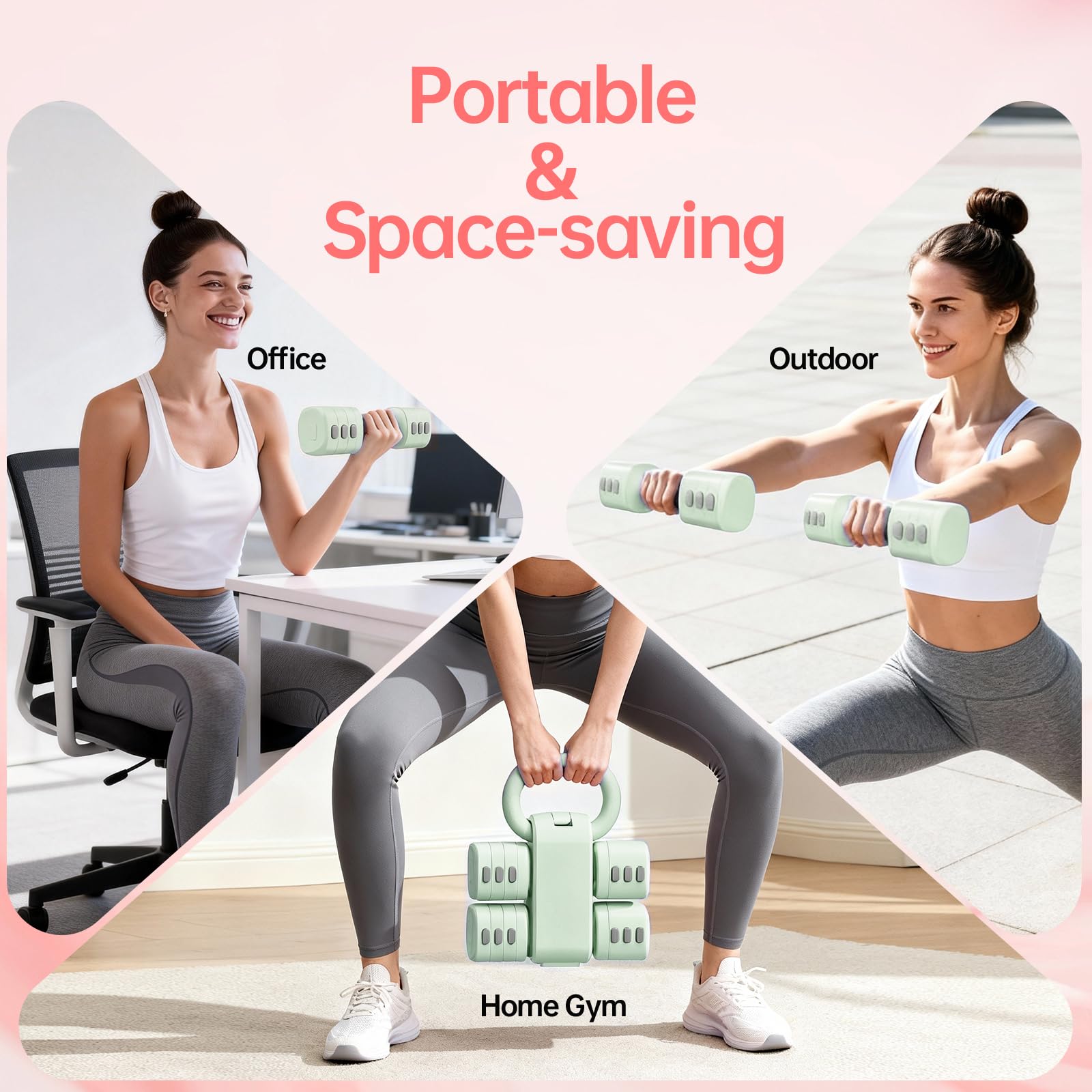 Set di kettlebell regolabili, 4 in 1, set di kettlebell (2,5 kg, 3,5 kg, 4,5 kg, 5,5 kg) per donne, set di 2 manubri per allenamento a casa, palestra, fitness