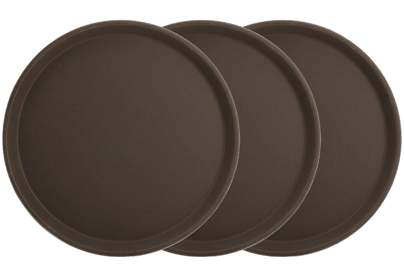 TOPZEA 3 Pack Non-Slip Serving Tray, 11 Inch Fiberglass Server Tray Bar Tray, Round Cafeteria Tray Food Tray for Coffee Table, Drinks, Restaurant, Coating with Rubber Surface, Brown