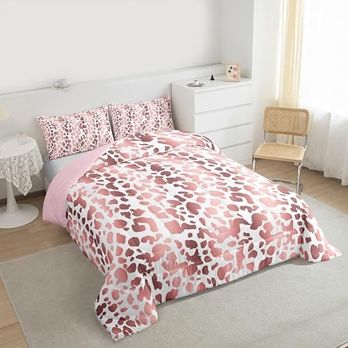 Miniatura 4 de Erosebridal Edredón con estampado de animales, ropa de cama con estampado de leopardo rosa y dorado, juego de ropa de cama de animales safari, juego