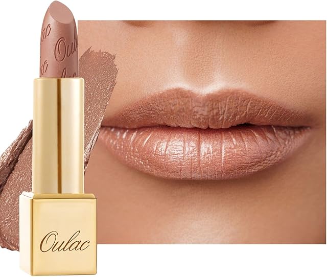 OULAC Metallic Shine Glitter Lipstick, Nude High Impact Lipcolor, Lightweight Soft and Ultra Hydrating, Long Lasting, Vegan & Cruelty-Free, Full-Coverage Lip Color 4.3 g/0.15 Sahara Gold(10)