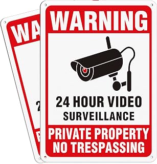 2-Pack Private Property No Trespassing Sign, 24 Hours Video Surveillance Sign, Reflective Aluminum, Waterproof & UV Protected Warning Sign, Security Camera Sign for Indoor or Outdoor
