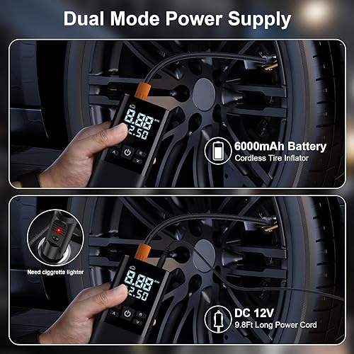 Miniatura 5 de DCV Compresor de aire portátil para inflador de neumáticos, bomba de aire de 150 PSI para neumáticos de automóvil con medidor digital de presión de