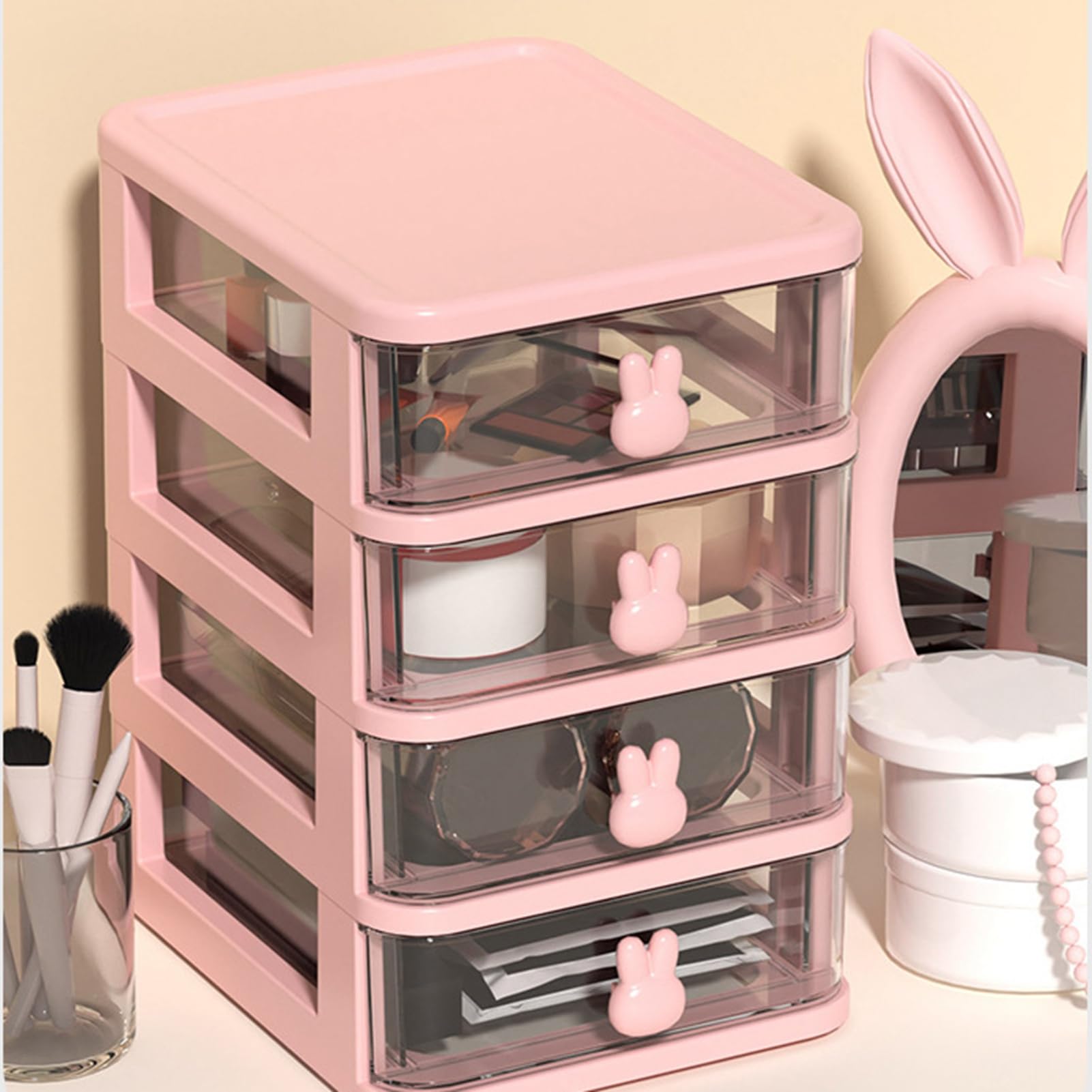Organisateur De Bureau - Boîte De Rangement De Bureau Avec Poignée En Forme De Lapin - Boîte De Rangement De Bureau Pour Papeterie - Boîte De Rangement De Bureau Avec Poignée