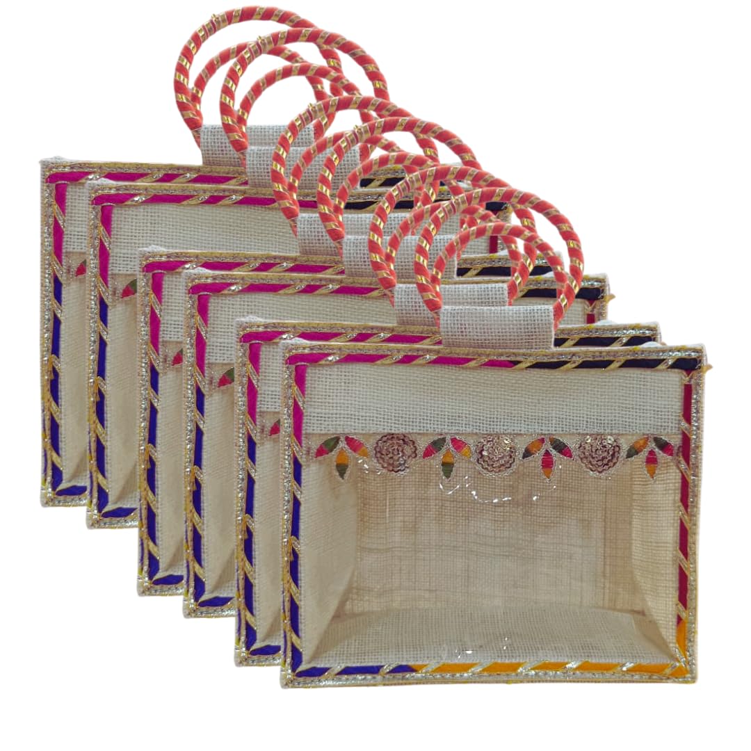 Room Hampers Jute Bag with Gotta Patti Lace & Ring Handle-image-21