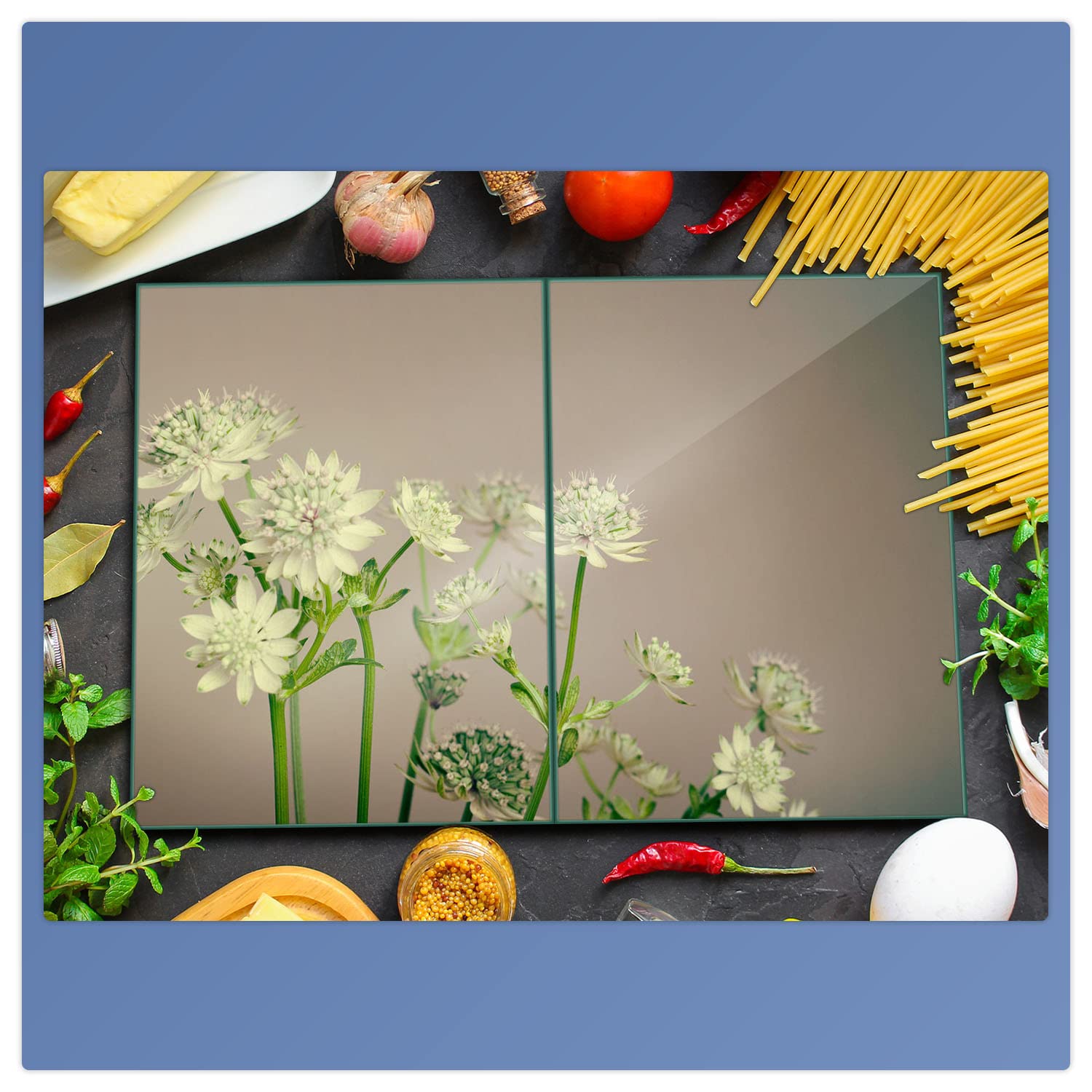 Placa para Cubrir la vitrocerámica, 2 Piezas, 2 x 40 x 52, diseño de Flores, Color Blanco, para inducción