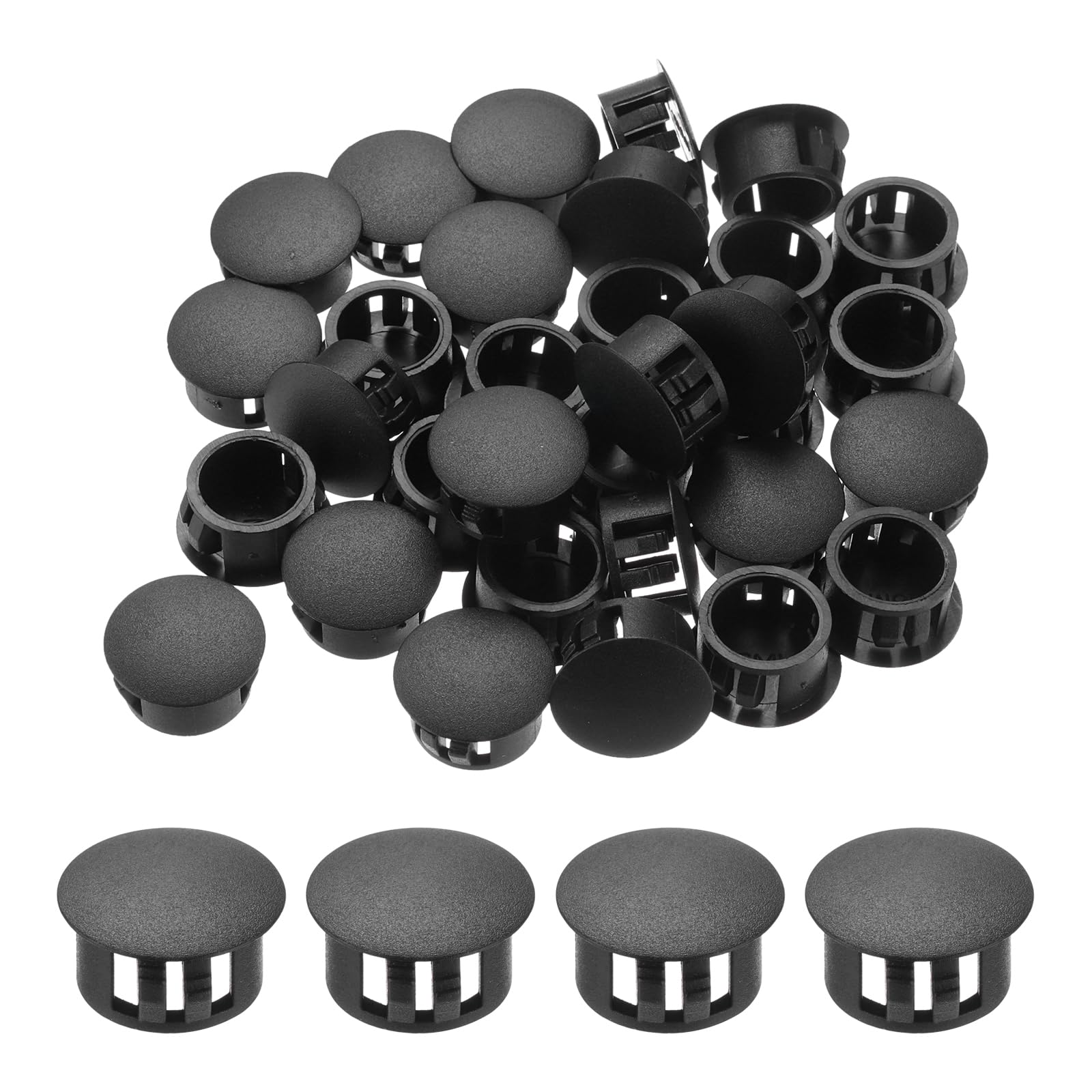 MECCANIXITY 100PCS 15mm(9/16") Black Plastic Hole Plugs, Flush Type Panel Hole Plugs Insert End Caps for Locking Hole Tubes Furniture Cabinet