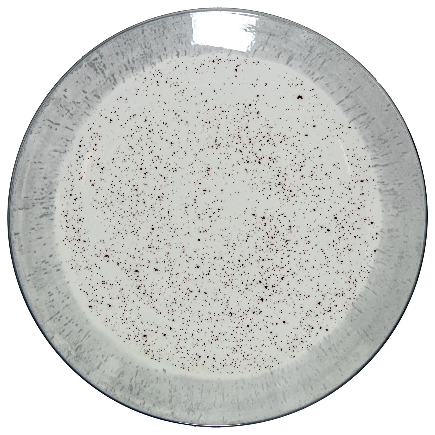 Vajilla de 18 piezas de porcelana con decoracion moteado y borde gris estilo gres 26x6x26 cm