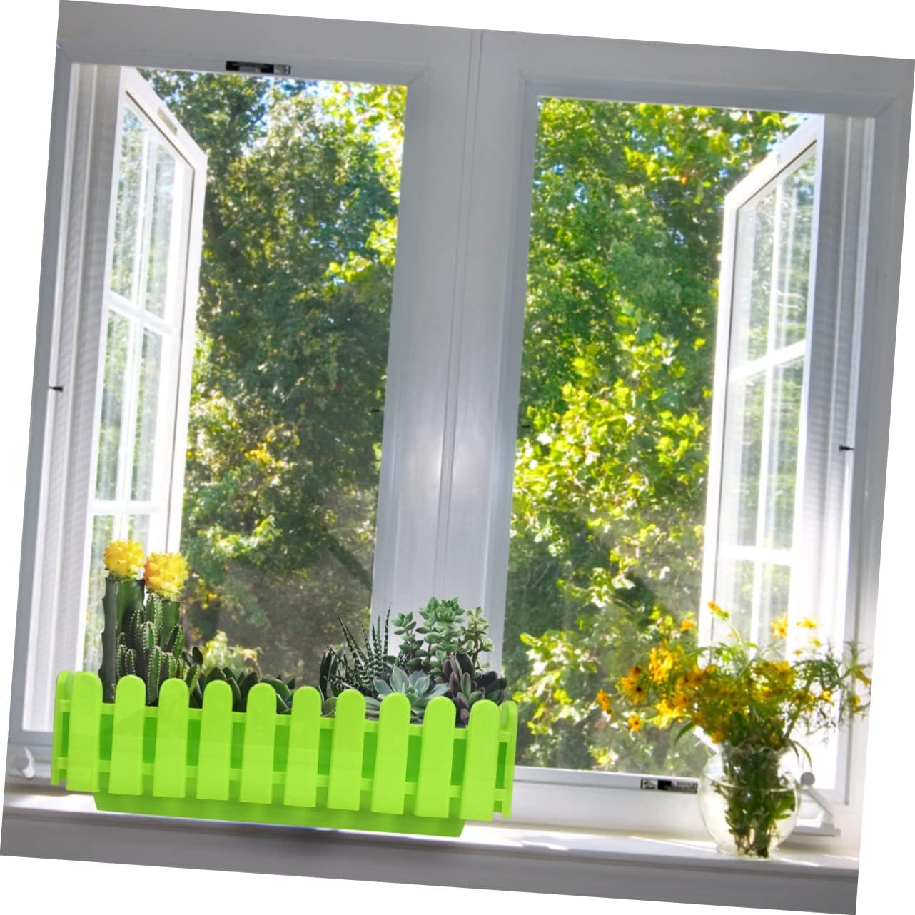BESPORTBLE Rectangular Plastic Flower Pot Fence Design Green Planter for and Outdoor Plants for Garden Courtyards and Home Decor