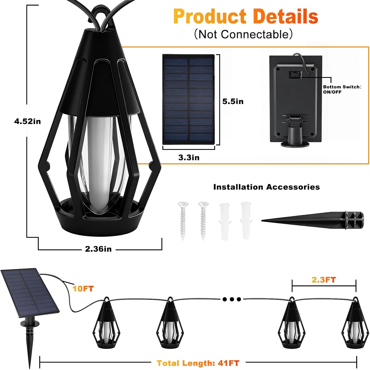 Vivideal Solar String Lights Outdoor Waterproof, 41FT Solar Patio Lights with 15 Flickering Flame, Solar Powered String Lights for Outside Garden Backyard Gazebo Yard Cafe Party Decorations