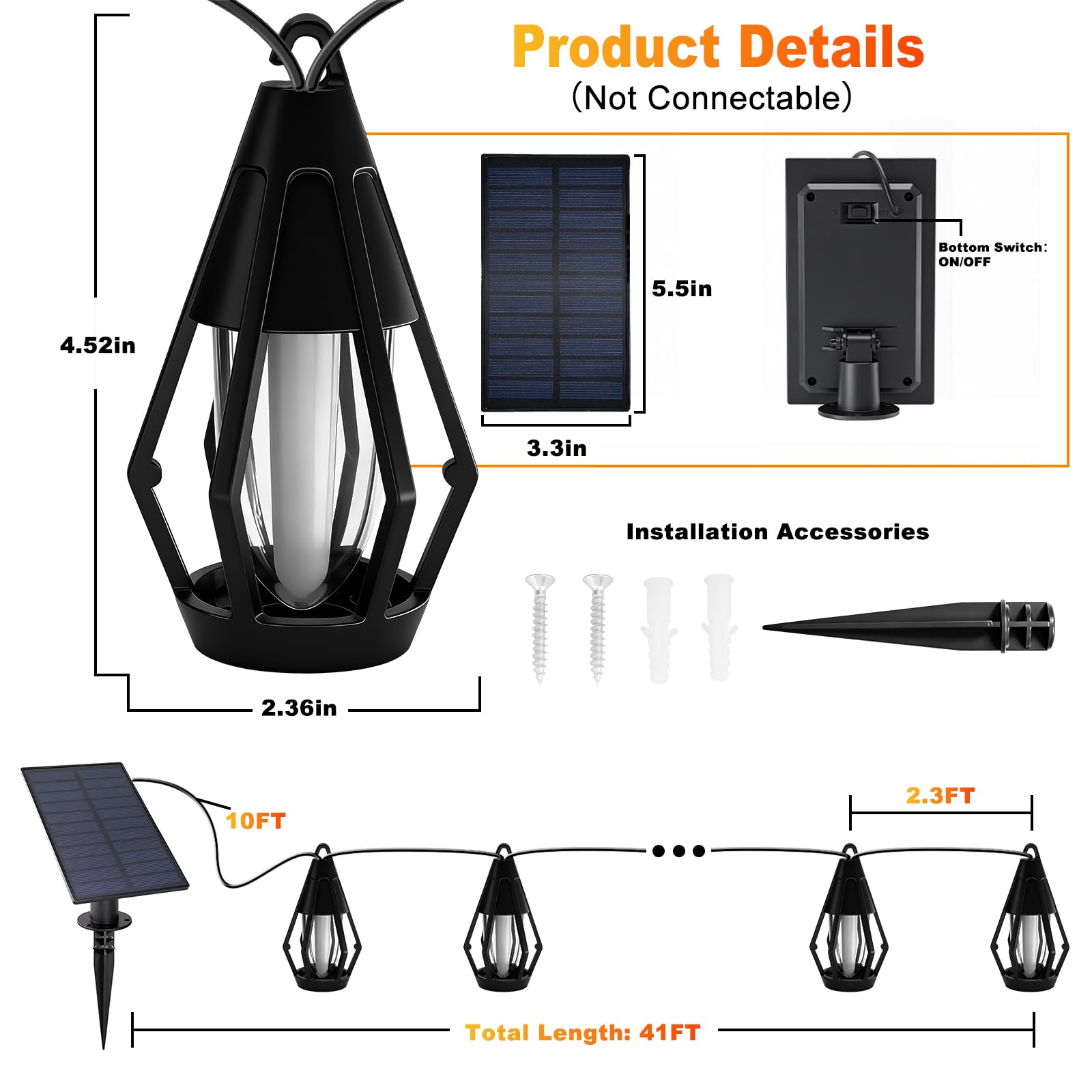Vivideal Solar-Lichterkette für den Außenbereich, wasserdicht, 15 m, Solar-Terrassenlichter mit 15 flackernden Flammen, solarbetriebene Lichterkette für den Außenbereich, Garten, Hinterhof, Pavillon