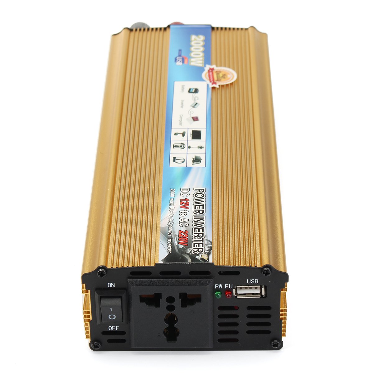 2000W Power Inverter DC 12V A AC 220V Convertidor De Coche Adaptador USB Cargador Fuente