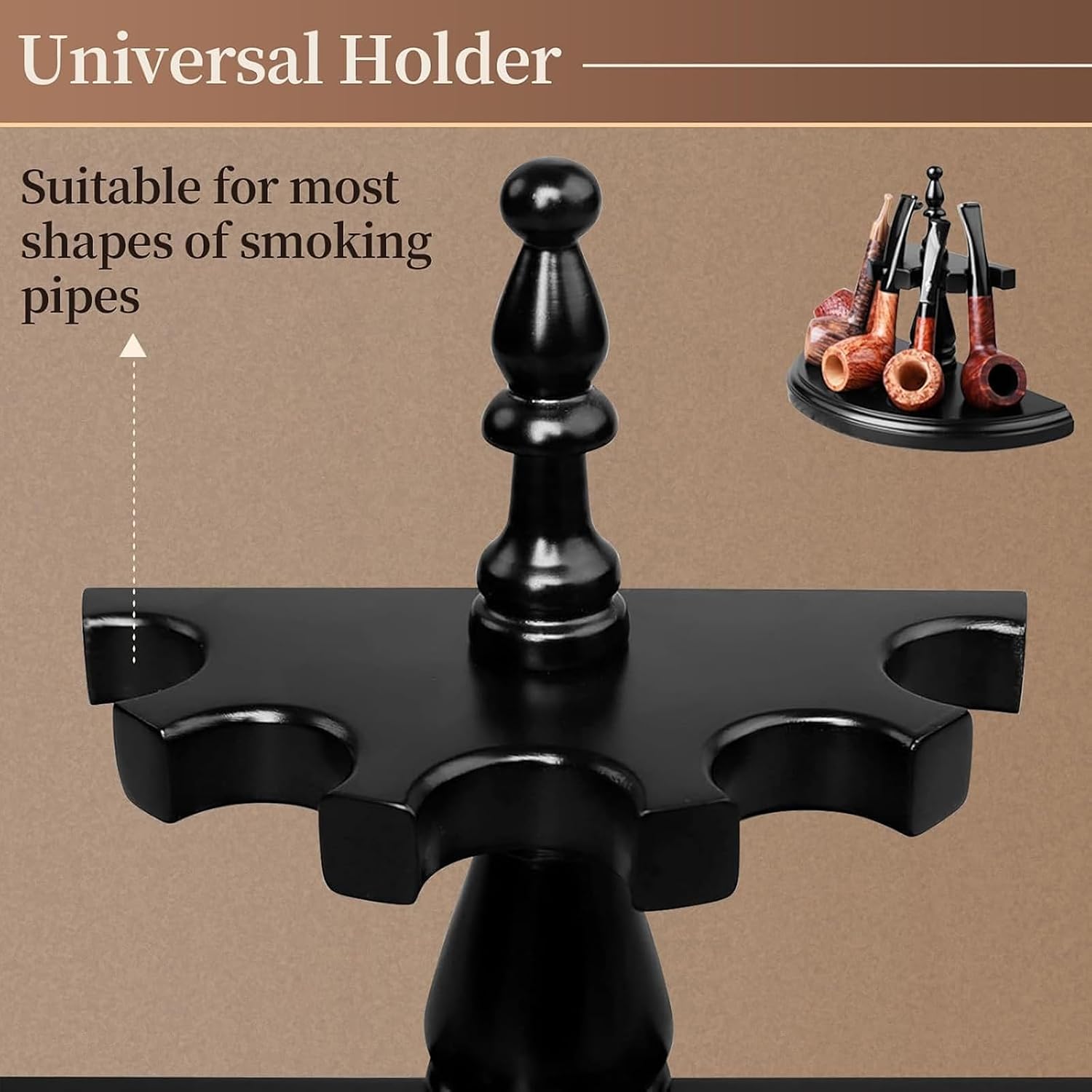 Pipe Stand Wooden Tobacco Pipe Rack for 5 Tobacco Pipes, Pipes Stand Rack Holder (Black)