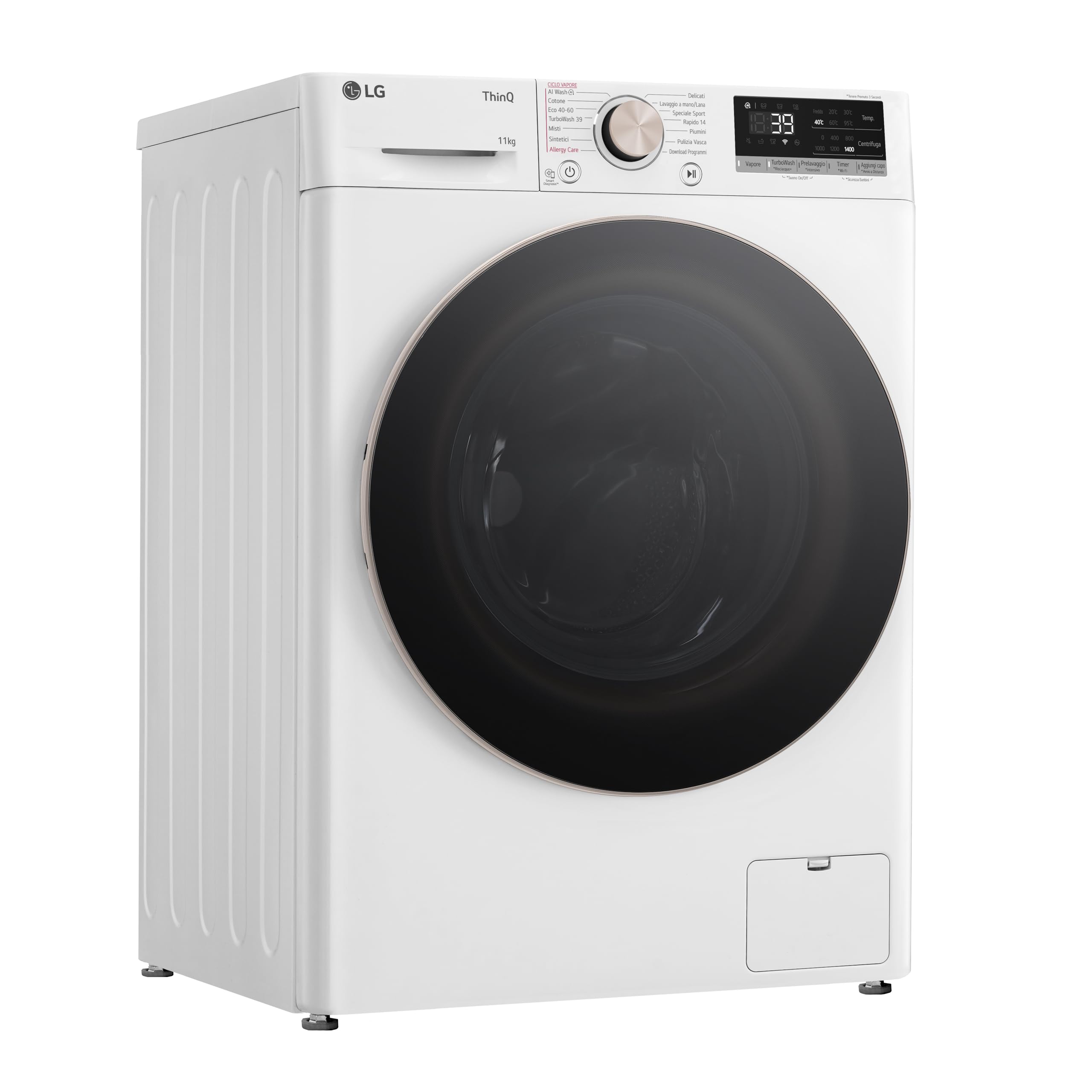 LG AI DD F4R7011TSWG Lavatrice 11kg, a Carica Frontale, Serie R7, Lavatrice Classe A -10%, 1400 giri, TurboWash 360, Vapore su 7 Programmi, Wi-Fi, Libera installazione, Bianco