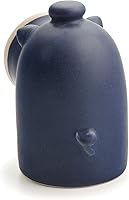 Vista 4 de Salero de cerámica azul con forma de cerdito. Incluye cuchara.