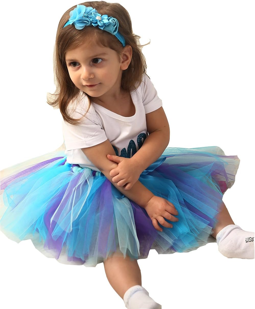 Zcaynger Toddler Baby Girls 1st Birthday Outfit Princess Tutu Skirt Set Handmade Tulle Tutu Headband Birthday Clothes