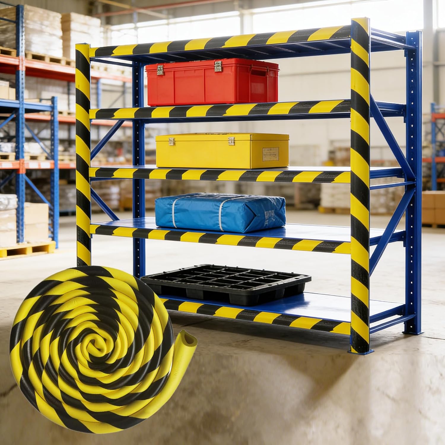 Edge Protector, 196.9in/5m High Visibility Safety Foam Padding, U Channel Edge Corner Guard, Self Adhesive Bumper for Sharp Edge, Sheet Metal, Yellow Black