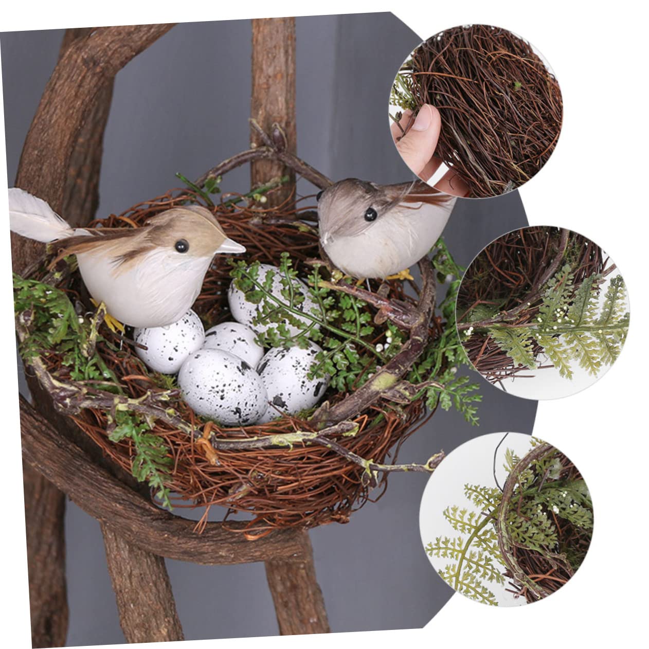 ABOOFAN 4ensembles Set De Nids Oiseaux Rattan Artificiel Décorations pour Mariages Et Fêtes Accessoires De Jardin Nid avec Oiseaux Et
