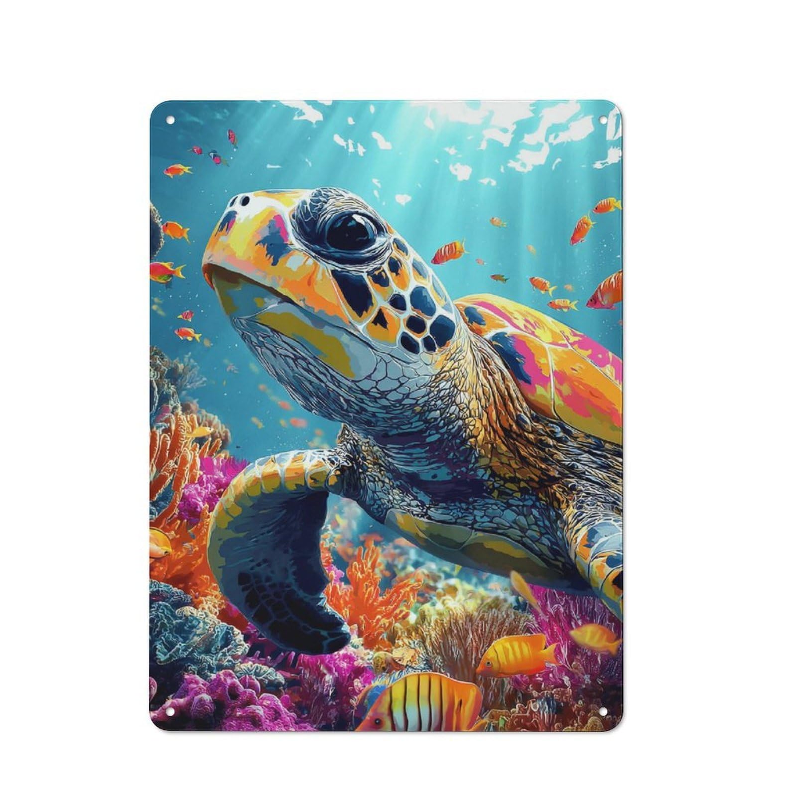 Retro Colorful Sea Turtle Underwater Scene-2 Metal Sign 40x30cm, Classic Pub Decor for Cafe, Pub, Workshop Or Home Bar, for Casual British Interiors
