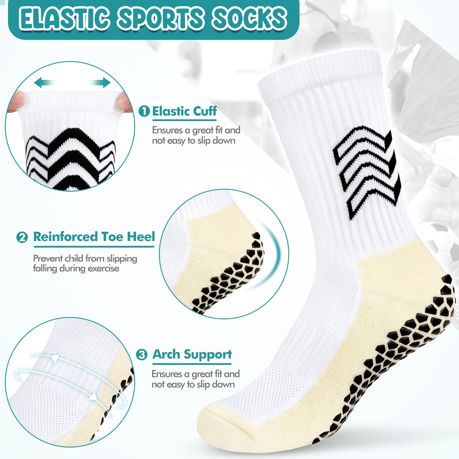 3 Paia Calzini Calcio Bambini Antiscivolo - Sportivi, Traspiranti, Nero E Bianco - Foto 6