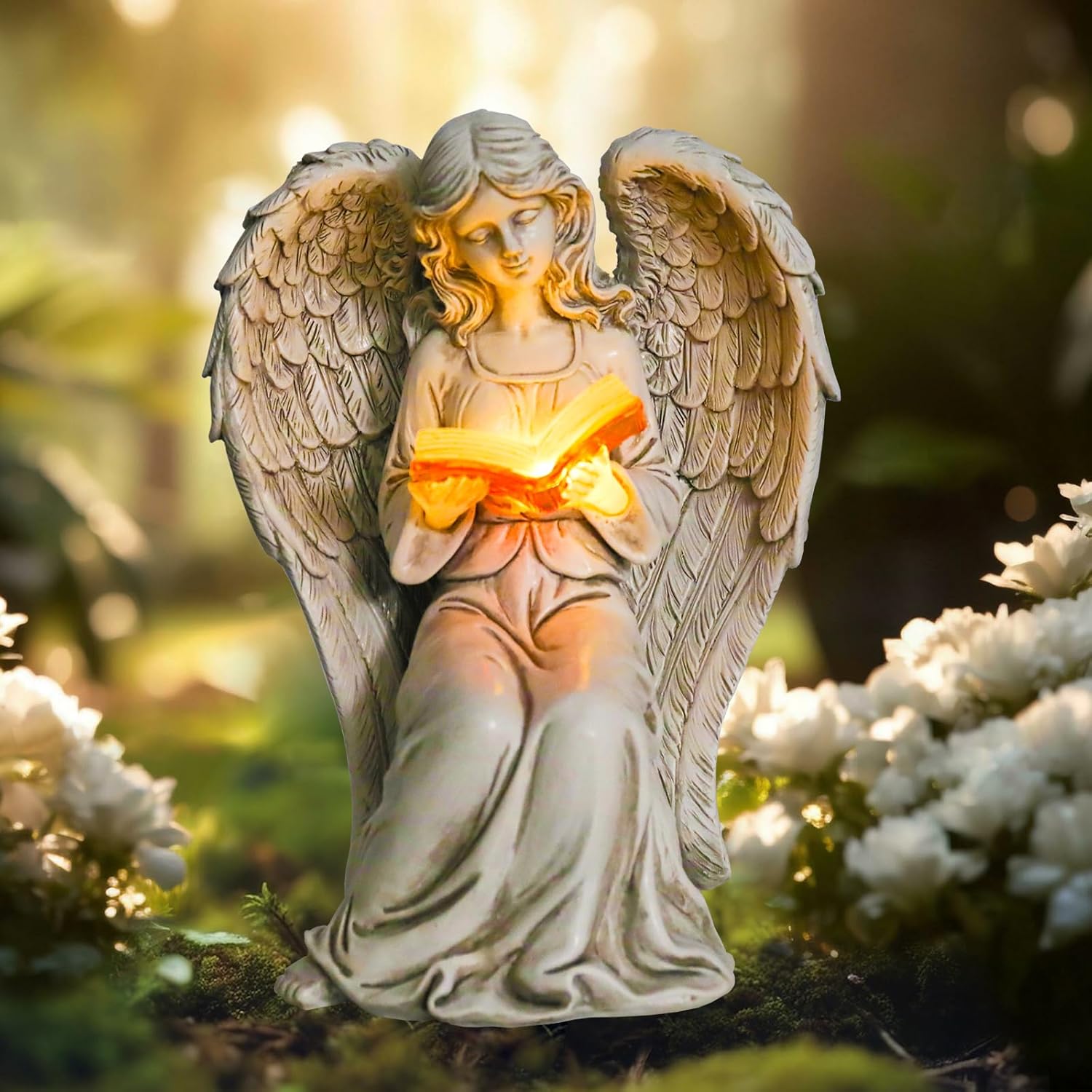 Angel Statue for Garden - 7.88 inches Guardian Solar Garden Statue, Gardening Gifts for Mom Grandma Lawn Ornaments Figurines for Outdoor Decor