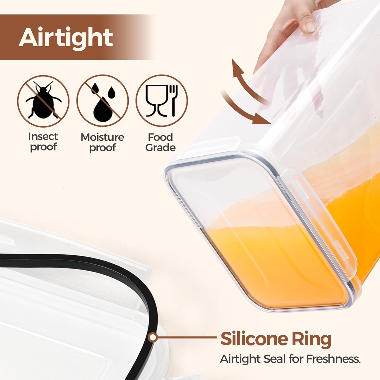 ComSaf Rice Container Set of 2(9.5L/10Qt), Large Airtight Food Storage Containers with Lid and Rice Washer, Plastic Canisters Sets for The Kitchen, Pantry Organizers for Flour, Cereal and Cooking - Image 5