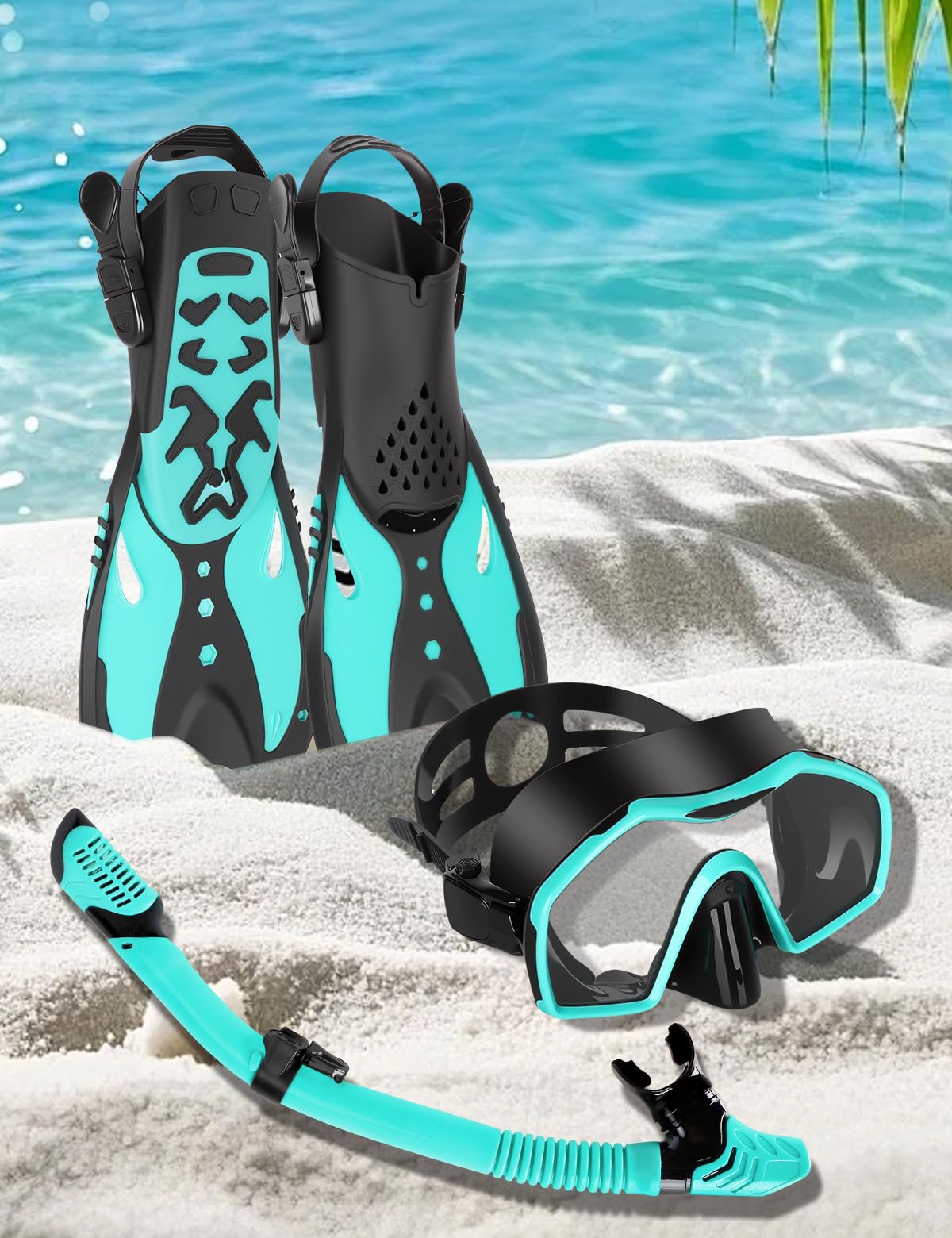 Kit de Plongée pour Adulte avec Masque et Tuba,Palmes Réglables,Bouchons d'oreilles,Masque de Plongée,Kits de Randonnée Aquatique pour Snorkeling Adultes,Aventure sous-Marine