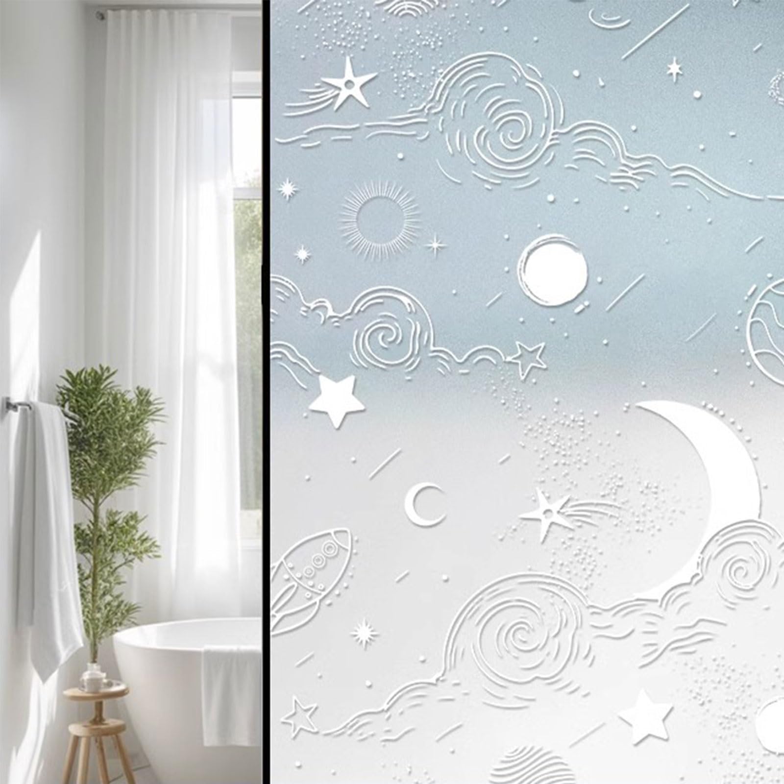 Sichtschutzfolie für Fenster Blickdicht mit Muster Fensterfolie PVC Milchglas Folie Statisch Haftend Anti-UV Ohne Kleber Wiederverwendbar Selbstklebende Dekor Folie für Wohnzimmer Schlafzimmer