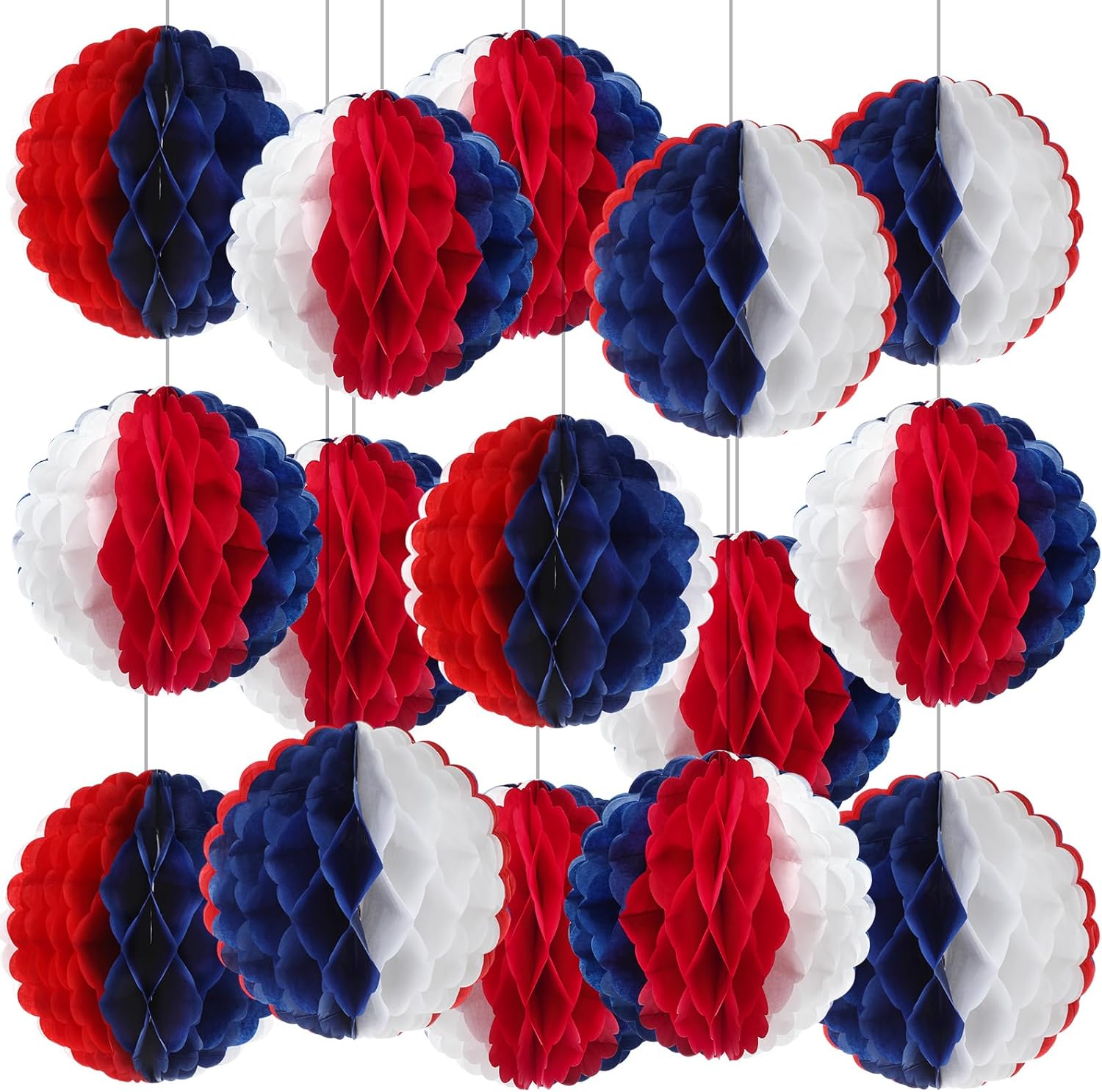 AmazingSpark 24 Pcs Patriotic Honeycomb Balls Decorations 9.84 Inches Veterans Day Red White and Blue Balloon Tissue Paper Pom Flowers Red White and Blue Decorations for Party Favors Ornaments
