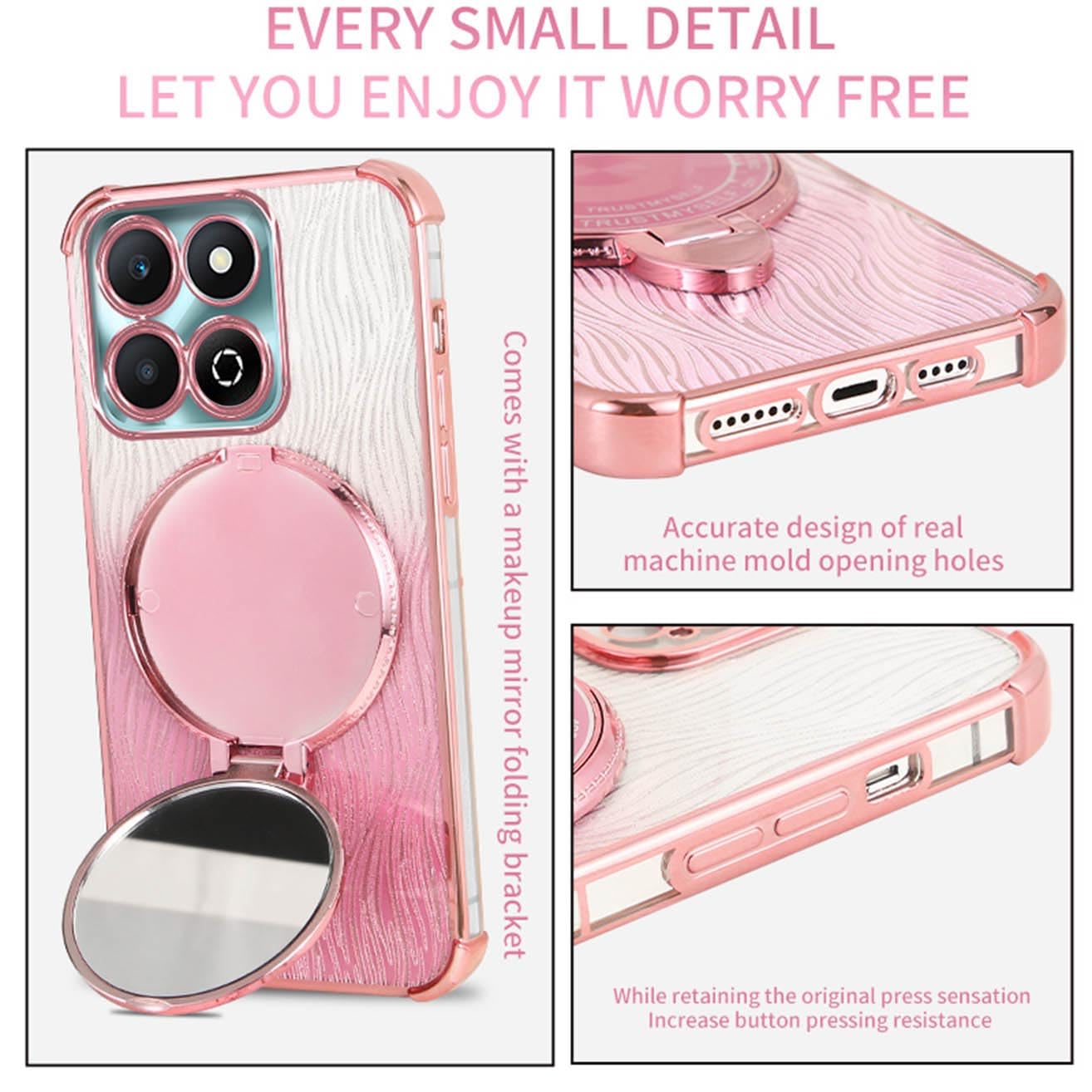 YUEQIAN Cover Glitter per Honor X6b 4G, Ultra Sottile Trasparente Brillantini Molle TPU Silicone Antiurto Custodia, Brilla Fiori Anello Supporto Donna Case. Viola
