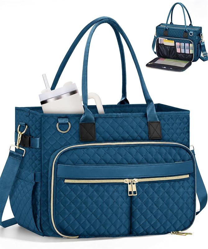 FIORETTO Teacher Tote Bag for Women with Laptop Compartment, Large Cup Holder, Zip Closure, Ideal for Work, Bible, Nurse
